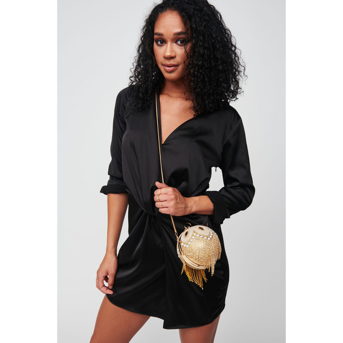 Woman wearing Gold White Urban Expressions Priyanka Evening Bag 818209014458 View 2 | Gold White