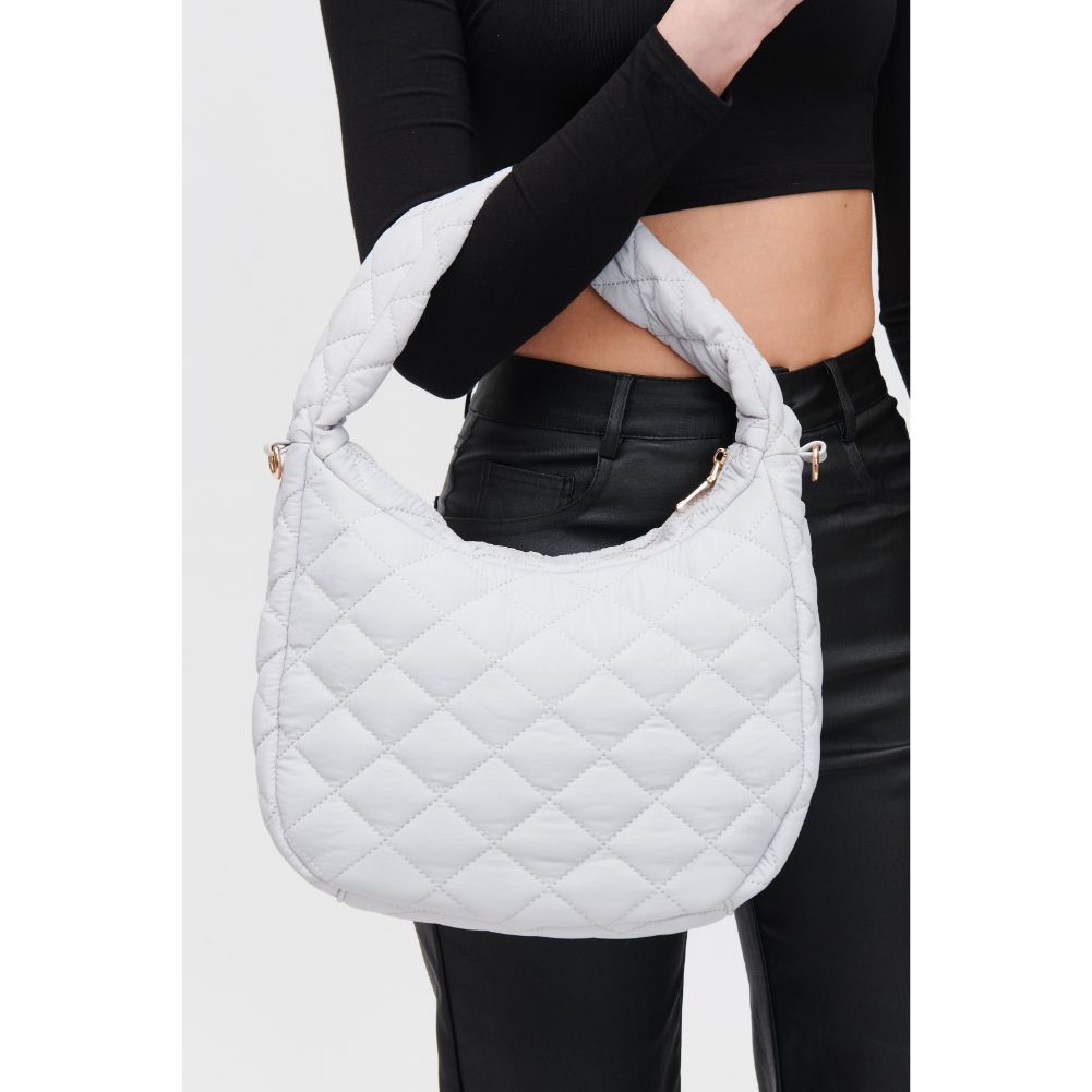 Woman wearing Dove Grey Urban Expressions Sonoma - Quilted Nylon Hobo 840611118486 View 4 | Dove Grey