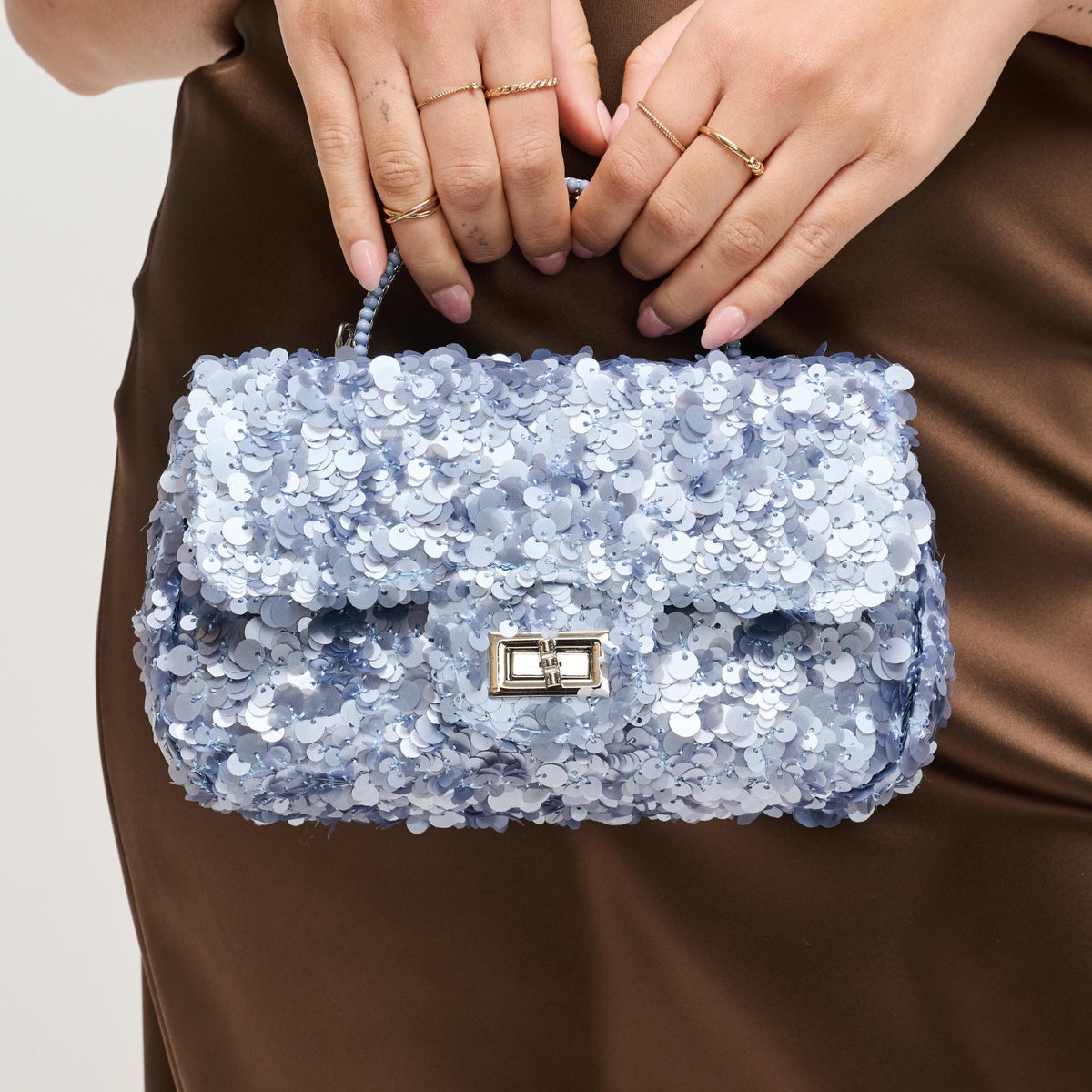 Woman wearing Periwinkle Urban Expressions Ella Evening Bag 840504204333 View 2 | Periwinkle