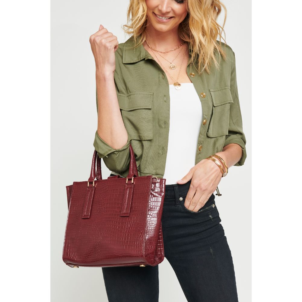 Woman wearing Burgundy Urban Expressions Josephine Tote 840611167156 View 3 | Burgundy