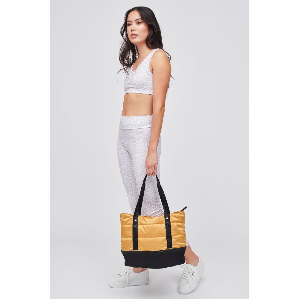 Woman wearing Mustard Urban Expressions Handstand Tote 840611137586 View 4 | Mustard