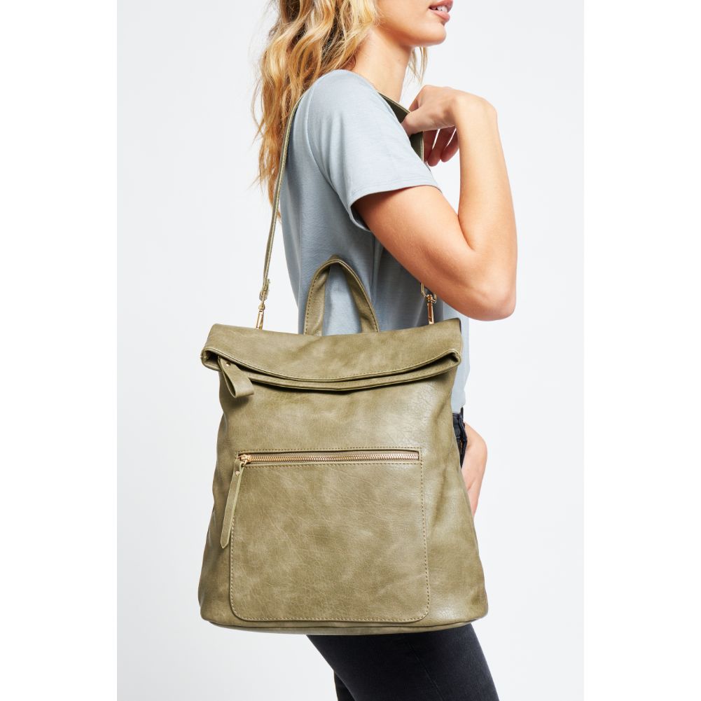 Woman wearing Sage Urban Expressions Lennon Backpack 840611176561 View 3 | Sage