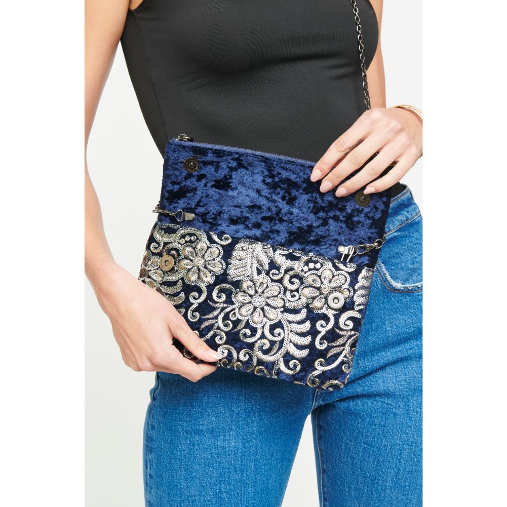 Woman wearing Navy Urban Expressions Rhapsody Clutch 840611139726 View 2 | Navy