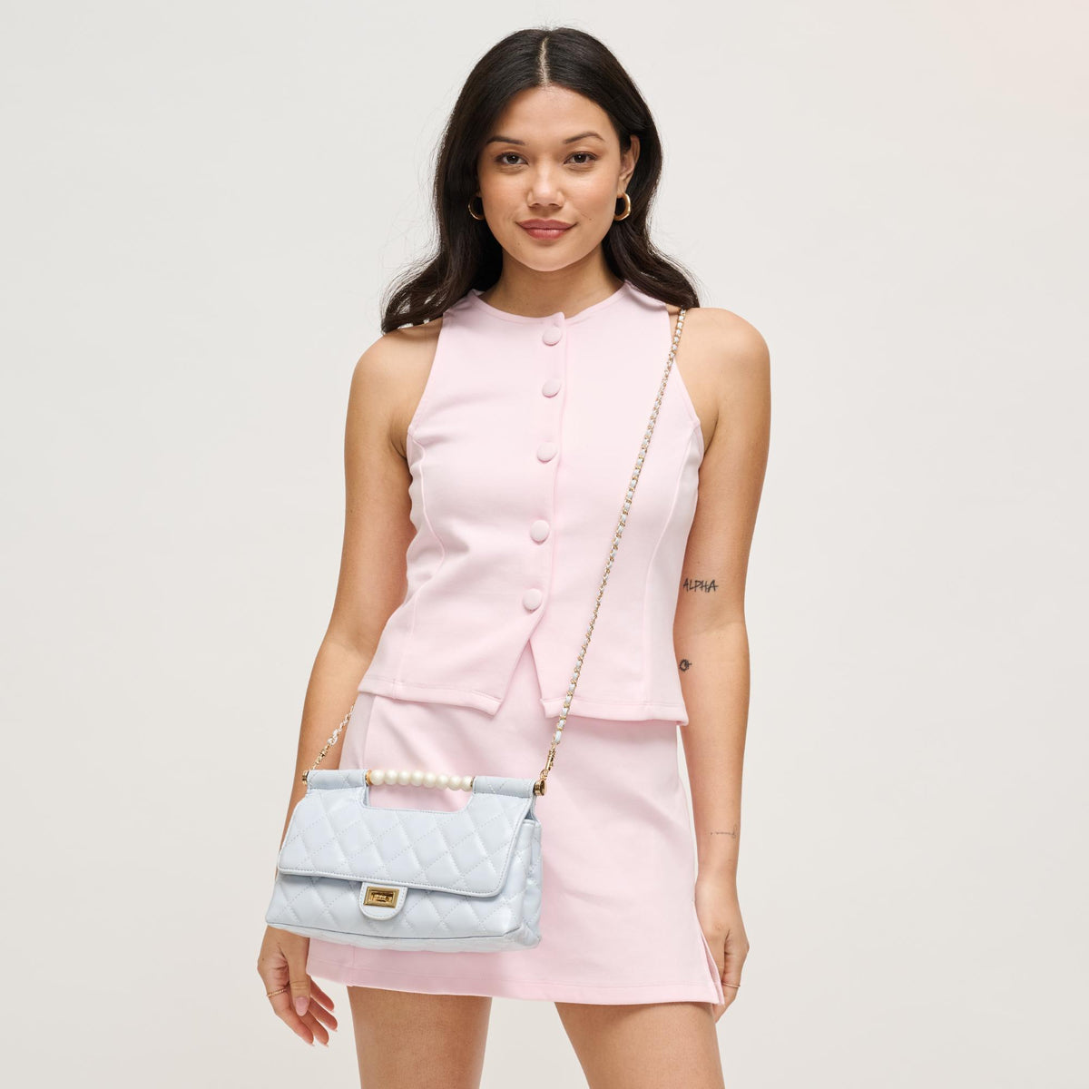 Woman wearing Ice Blue Urban Expressions Winslet Crossbody 840504205958 View 2 | Ice Blue