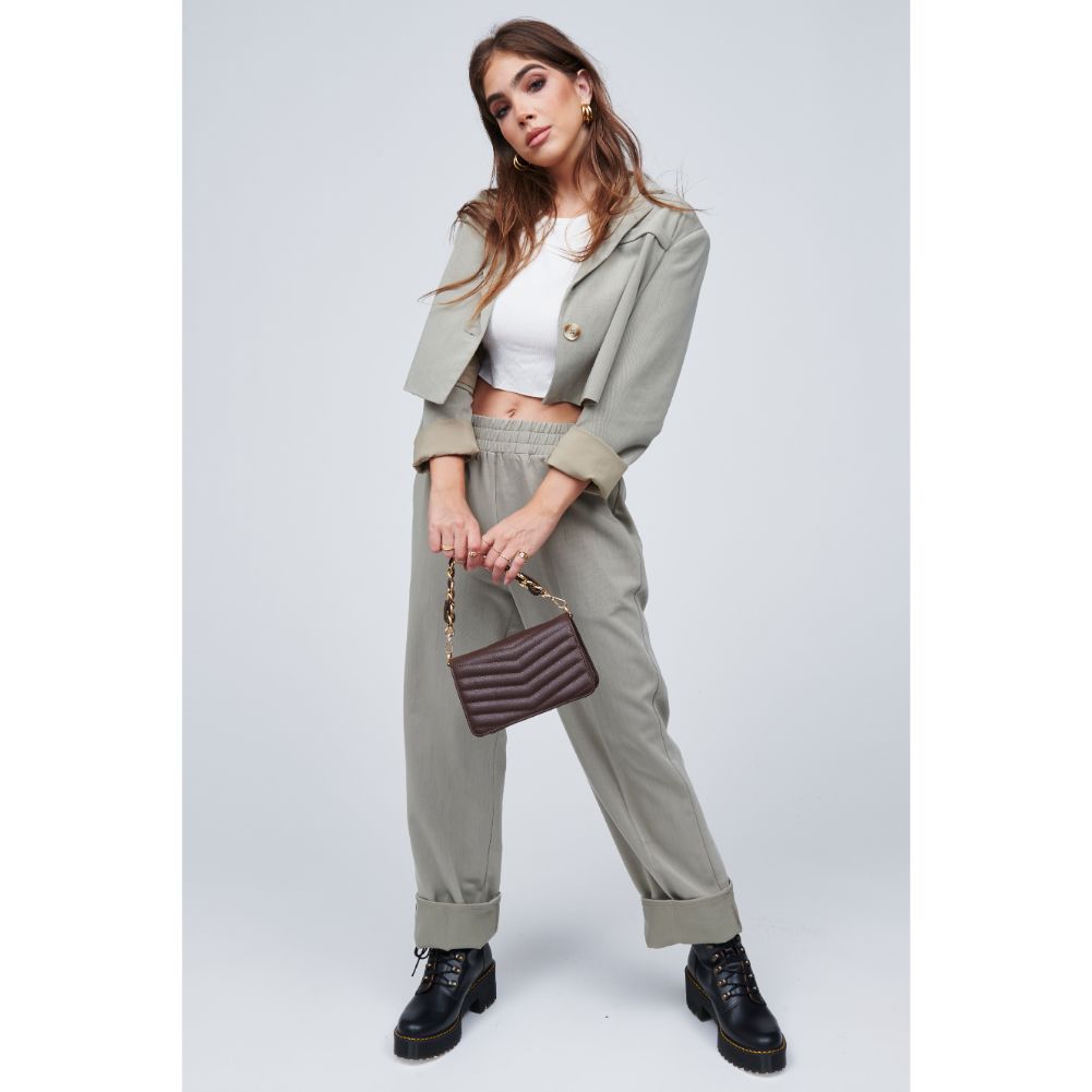 Woman wearing Chocolate Urban Expressions Genny - Chevron Stitch Crossbody 818209011105 View 3 | Chocolate