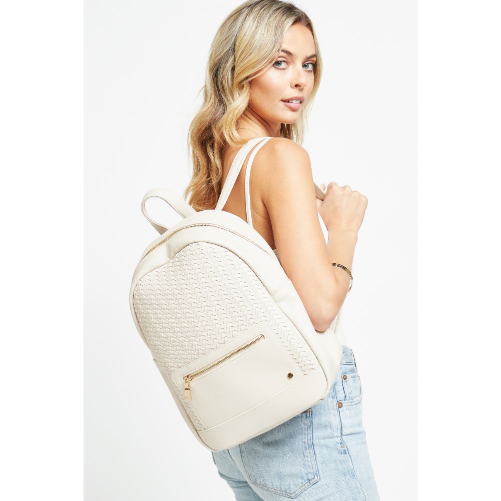 Woman wearing Oatmilk Urban Expressions Becca Backpack 840611178725 View 2 | Oatmilk