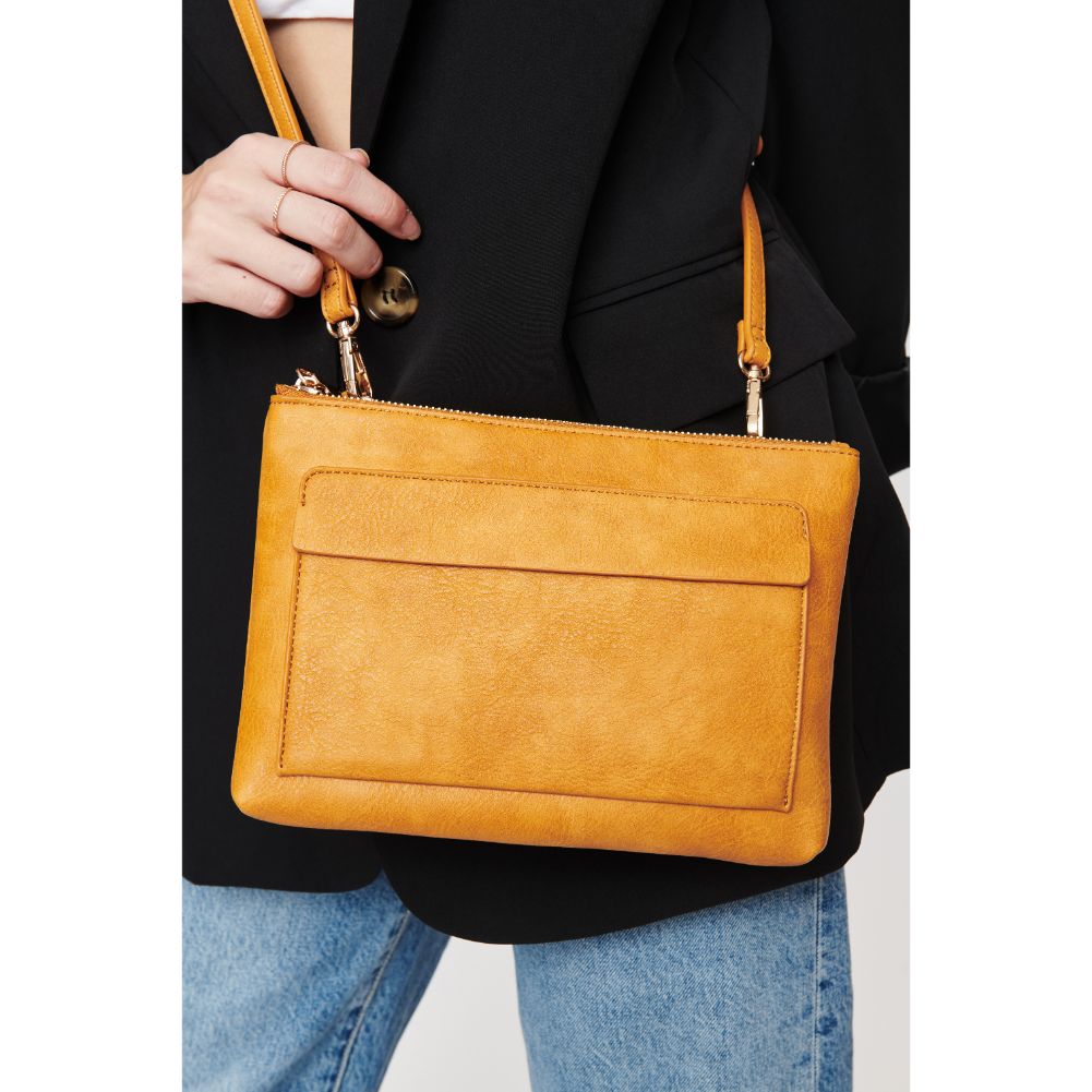 Woman wearing Mustard Urban Expressions Morris Crossbody 840611108500 View 4 | Mustard