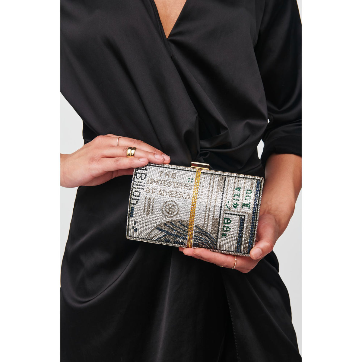 Woman wearing Silver Urban Expressions L'argent Minaudiere 818209012713 View 1 | Silver