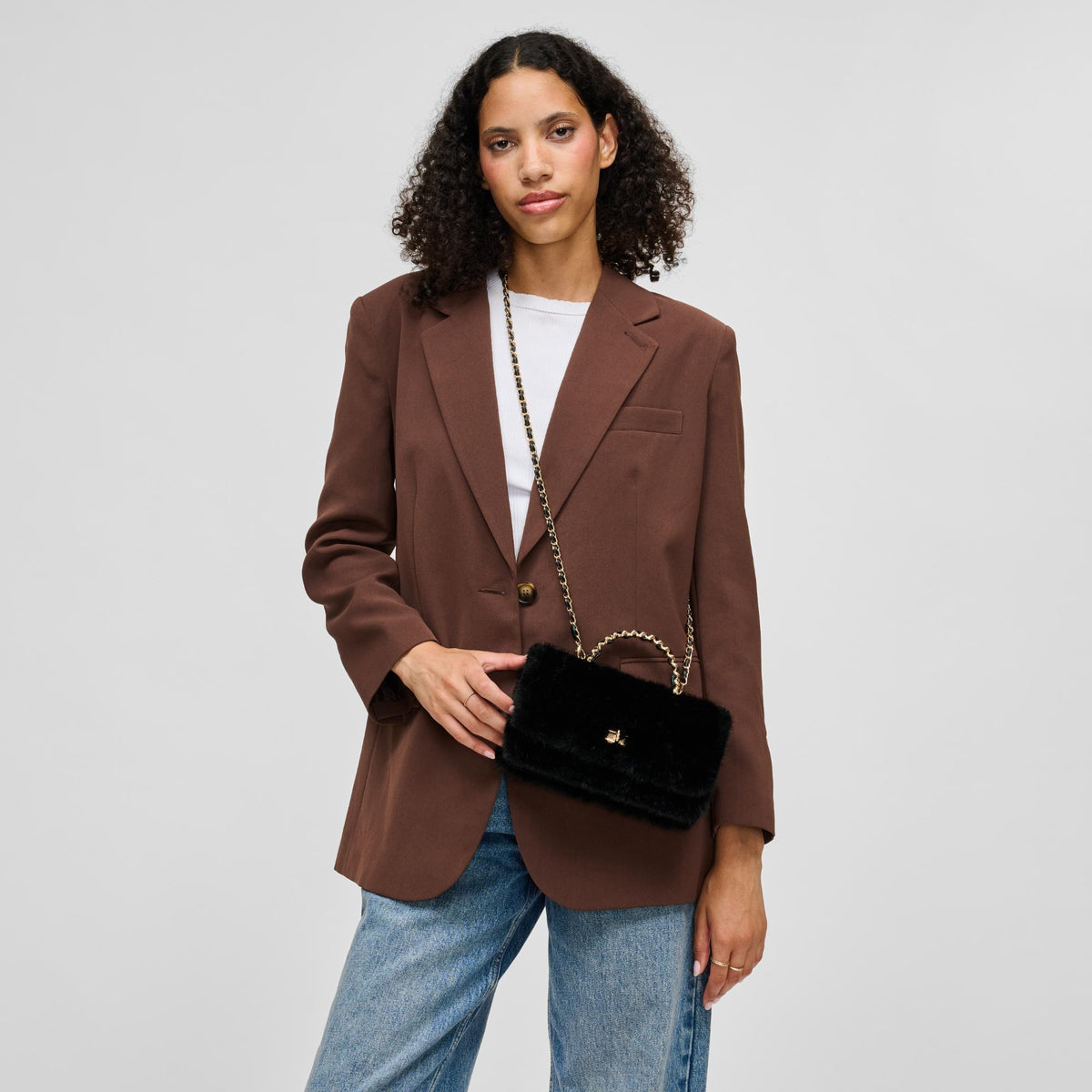 Woman wearing Black Urban Expressions Lulu - Fur Crossbody 840504212390 View 1 | Black