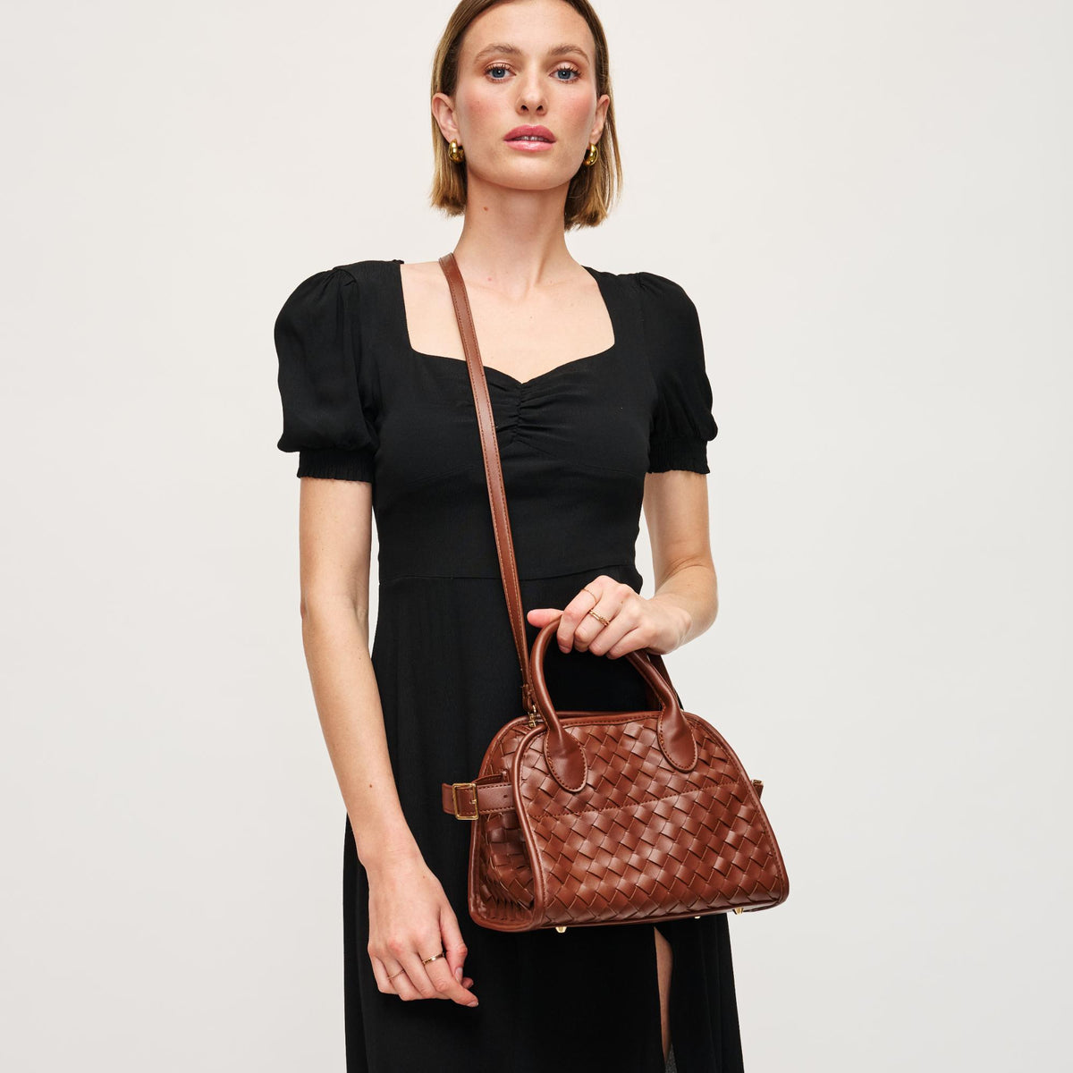 Woman wearing Chocolate Urban Expressions Kristie Crossbody 840611144942 View 3 | Chocolate
