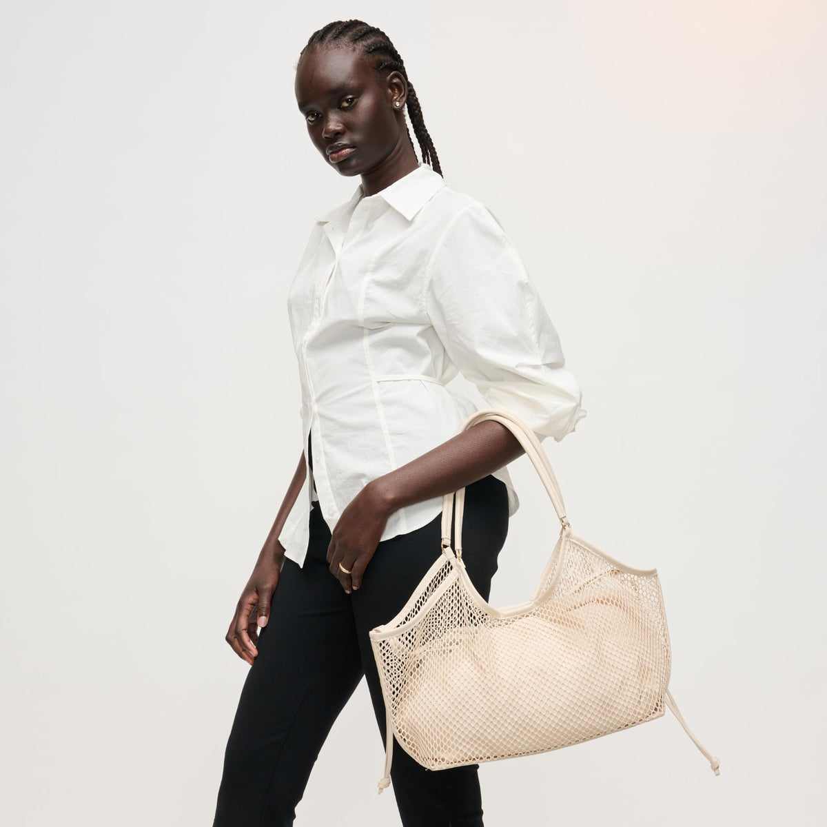 Woman wearing Ivory Urban Expressions Easton Tote 840504205194 View 3 | Ivory