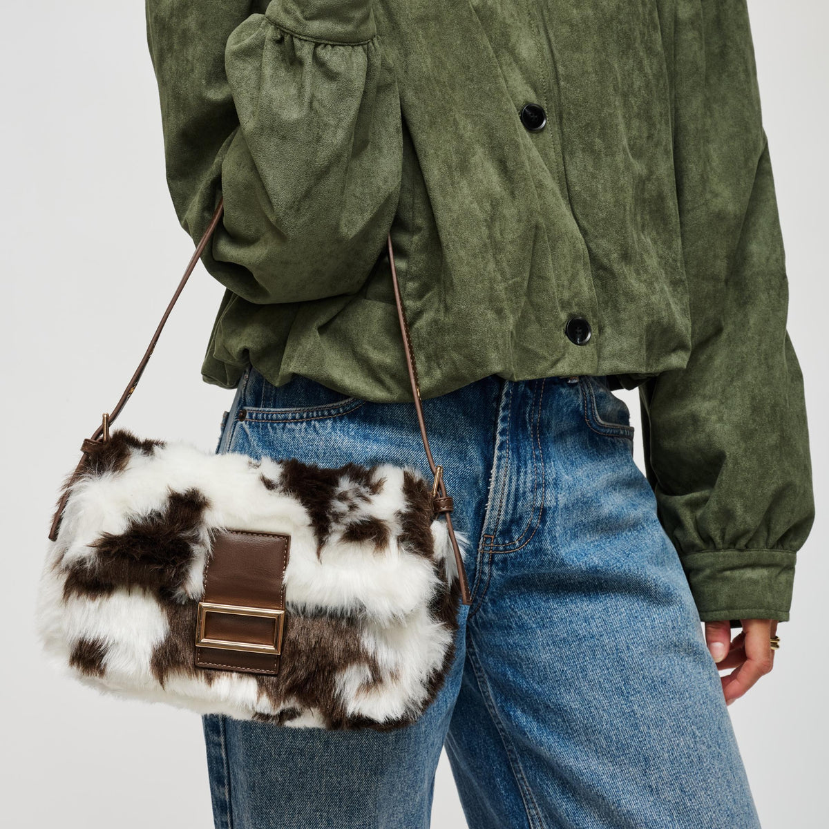 Woman wearing Cow Urban Expressions Beverly - Faux Fur Crossbody 840504212468 View 1 | Cow