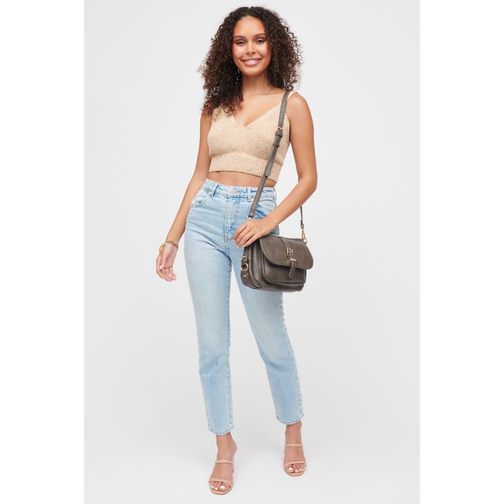 Woman wearing Slate Urban Expressions Lizzie Crossbody 840611184634 View 4 | Slate