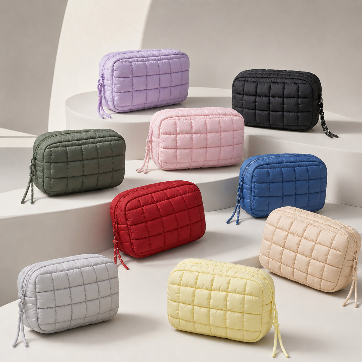 Woman wearing Lavender Urban Essentials Cloud Nine - Puffer Cosmetic & Travel Organizer Pouch 840504211263 View 2 | Lavender
