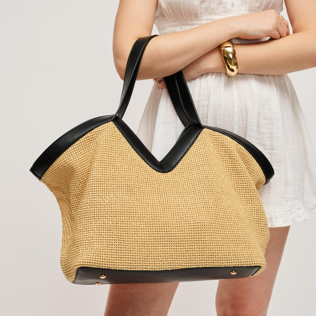 Woman wearing Natural Black Urban Expressions Madelyn Tote 840504204180 View 4 | Natural Black