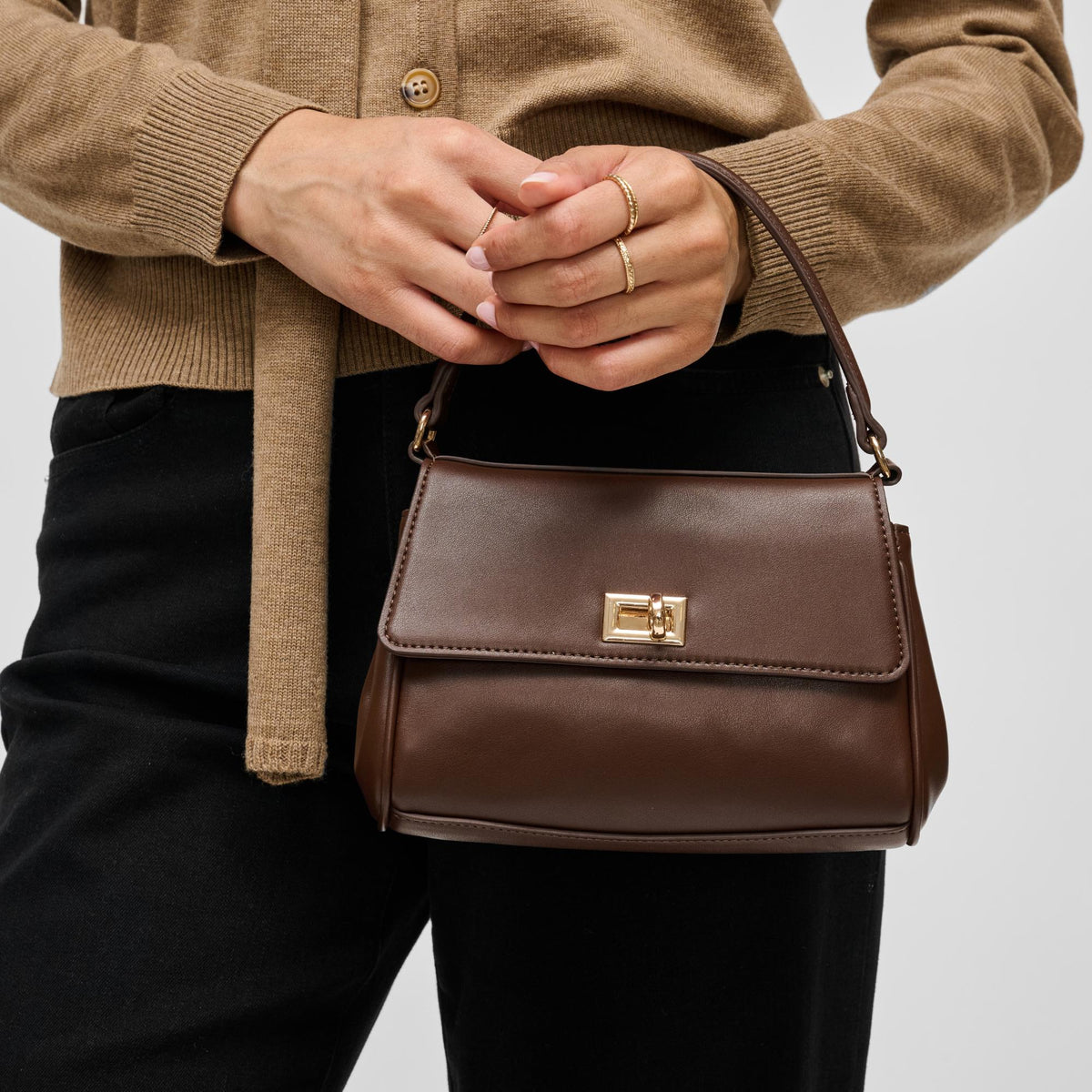 Woman wearing Chocolate Urban Expressions Estee Crossbody 840504214806 View 2 | Chocolate