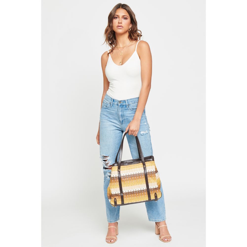 Woman wearing Beige Multi Urban Expressions Journey Tote 840611111203 View 4 | Beige Multi