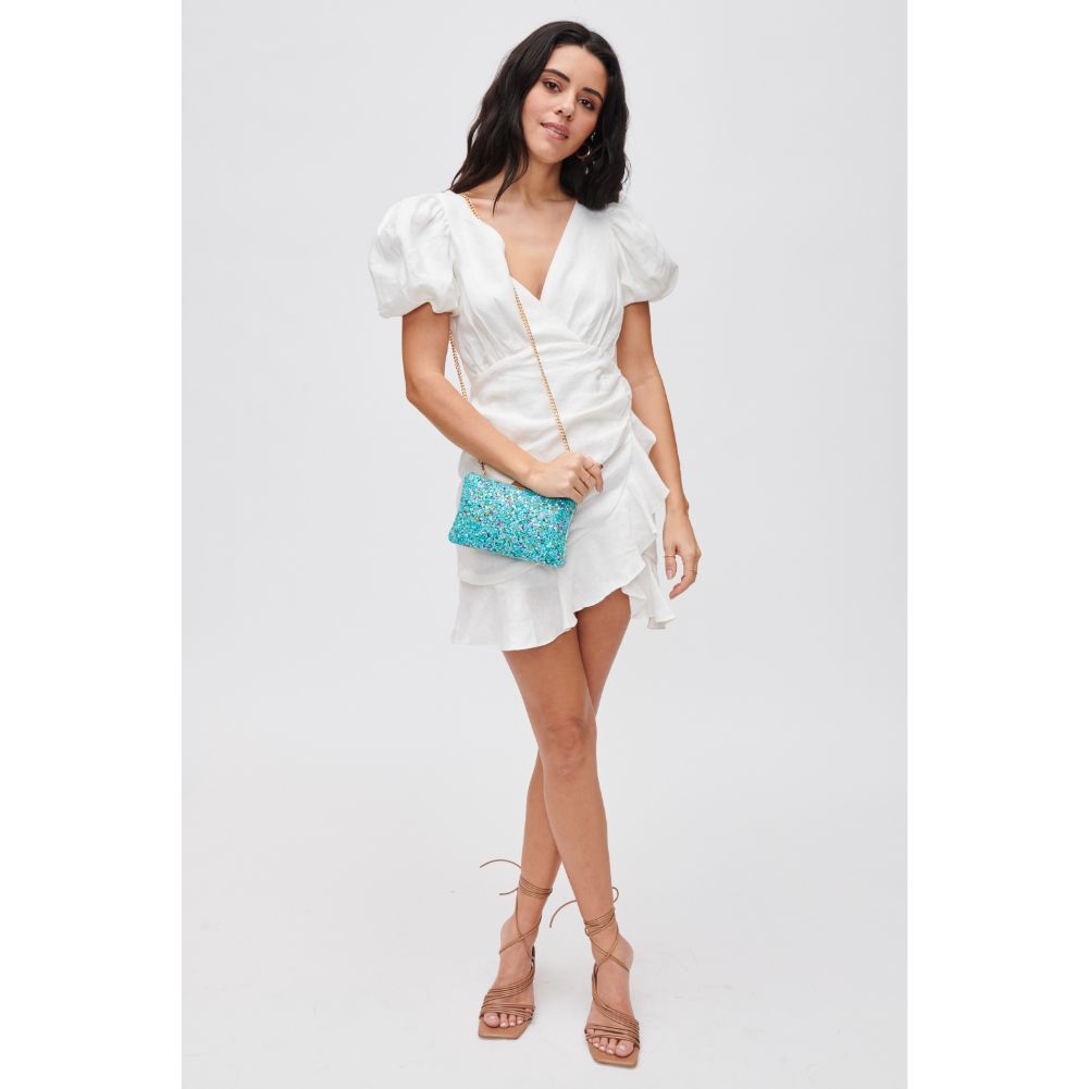 Woman wearing Blue Urban Expressions Shelley Evening Bag 840611118226 View 3 | Blue