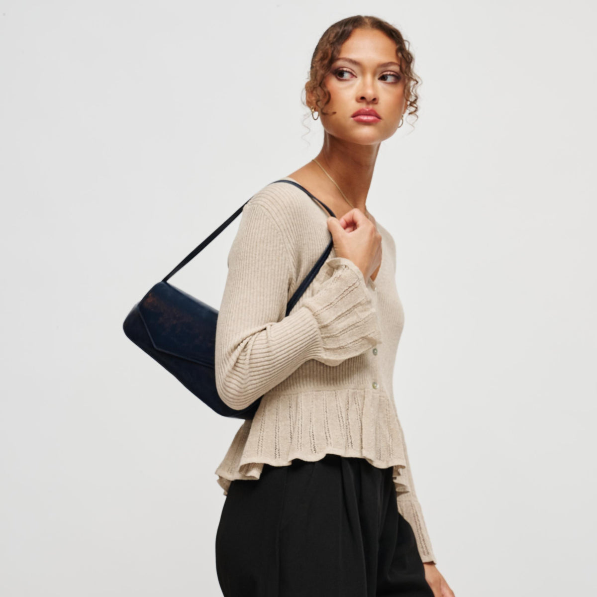 Woman wearing Midnight Urban Expressions Mett Shoulder Bag 840504212703 View 2 | Midnight