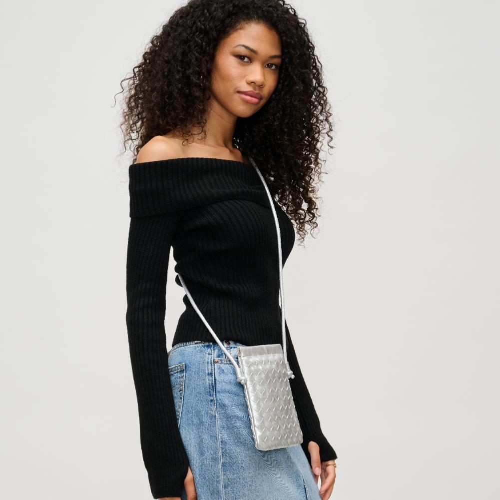 Woman wearing Silver Urban Expressions Jackie Crossbody 840611141989 View 2 | Silver