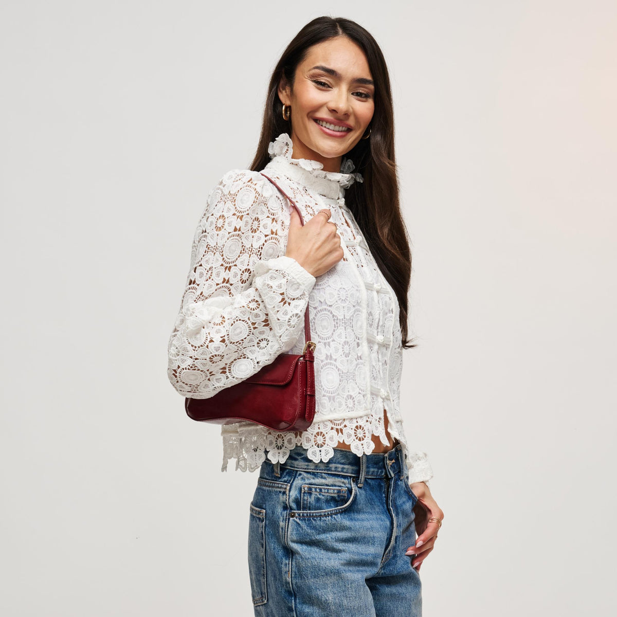 Woman wearing Wine Urban Expressions Jameson Shoulder Bag 840504212123 View 2 | Wine