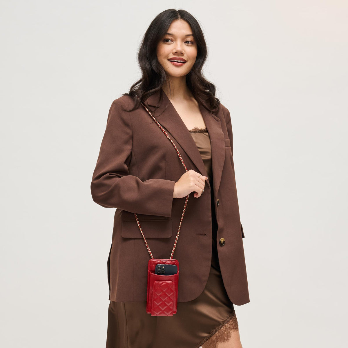 Woman wearing Red Urban Expressions Brianna 2.0 Cell Phone Crossbody 840504203749 View 4 | Red