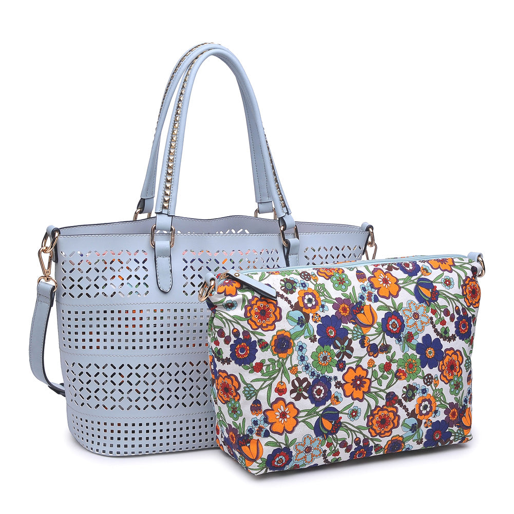 Woman wearing Blue Urban Expressions Mackenzie Tote NA-840611143358 View 2 | Blue