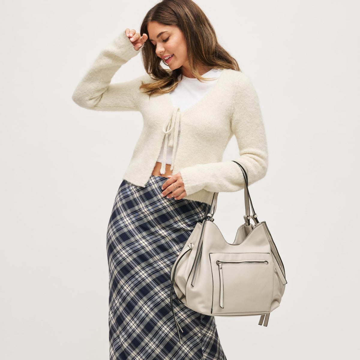 Woman wearing Grey Urban Expressions Etta Hobo 840504200359 View 3 | Grey