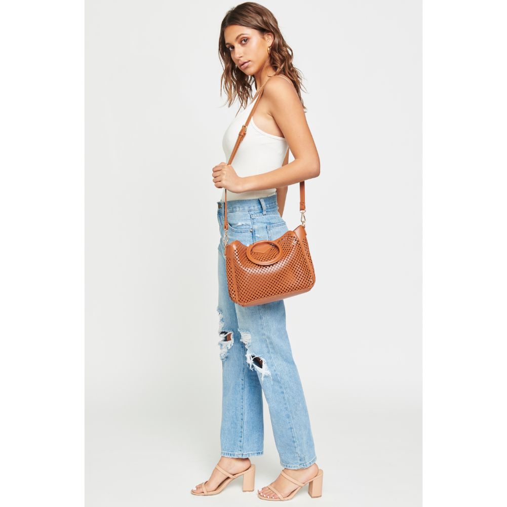 Woman wearing Tan Urban Expressions Jaclyn Satchel 840611169648 View 4 | Tan