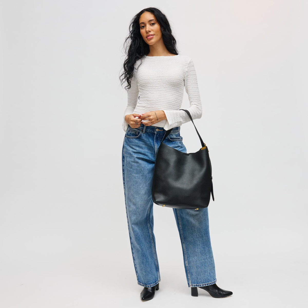 Woman wearing Black Urban Expressions Matty Hobo 840611198488 View 4 | Black
