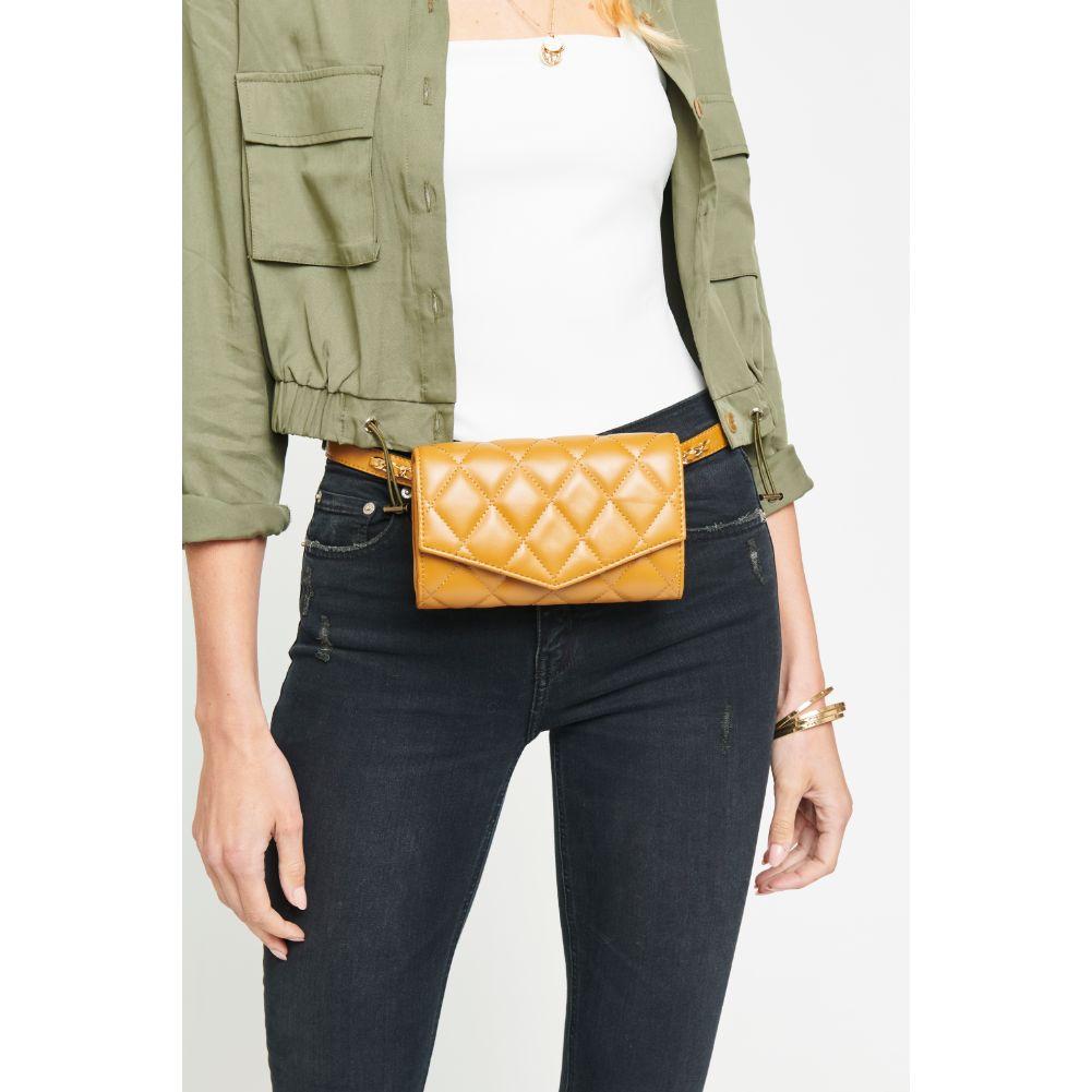 Woman wearing Mustard Urban Expressions Rhythm Belt Bag NA-840611154385 View 1 | Mustard