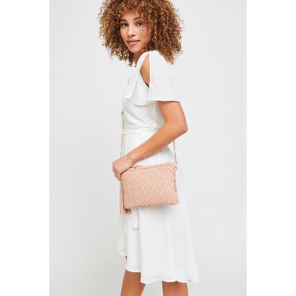 Woman wearing French Rose Urban Expressions Jess Clutch 840611172525 View 2 | French Rose