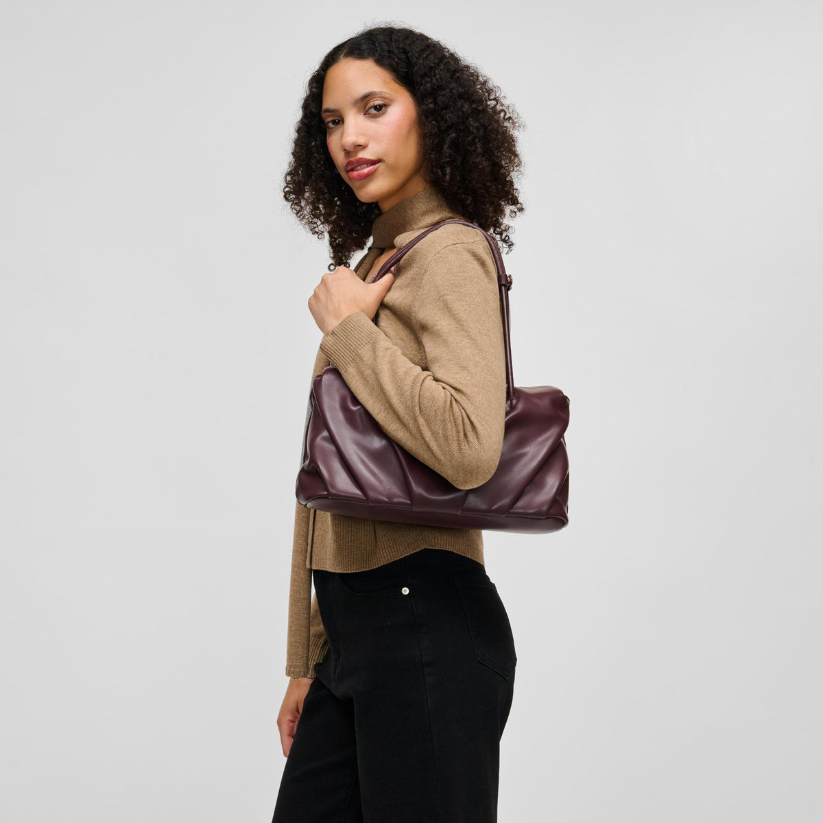 Woman wearing Burgundy Urban Expressions Ryker Satchel 840504213281 View 3 | Burgundy