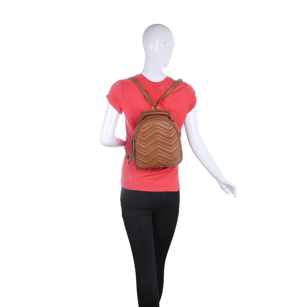 Product Image of Urban Expressions Constance V Stitch Double Zip Backpack 840611168634 View 5 | Tan