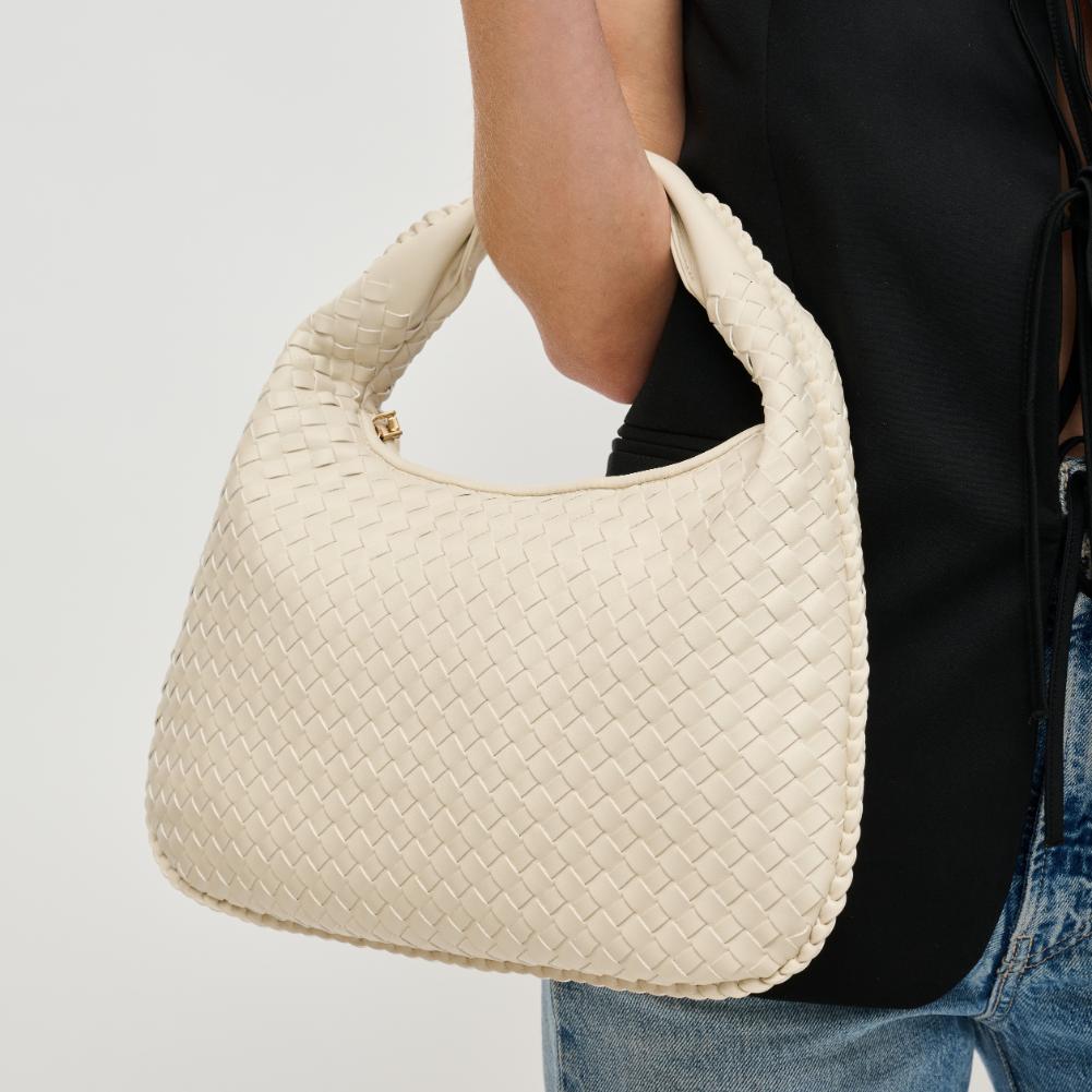 Woman wearing Oatmilk Urban Expressions Adela Hobo 840611134486 View 4 | Oatmilk