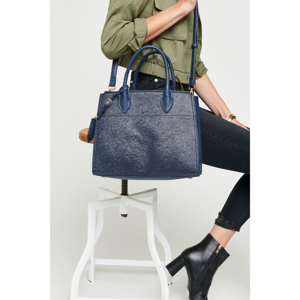 Woman wearing Navy Urban Expressions Cooper Satchel NA-840611153579 View 3 | Navy