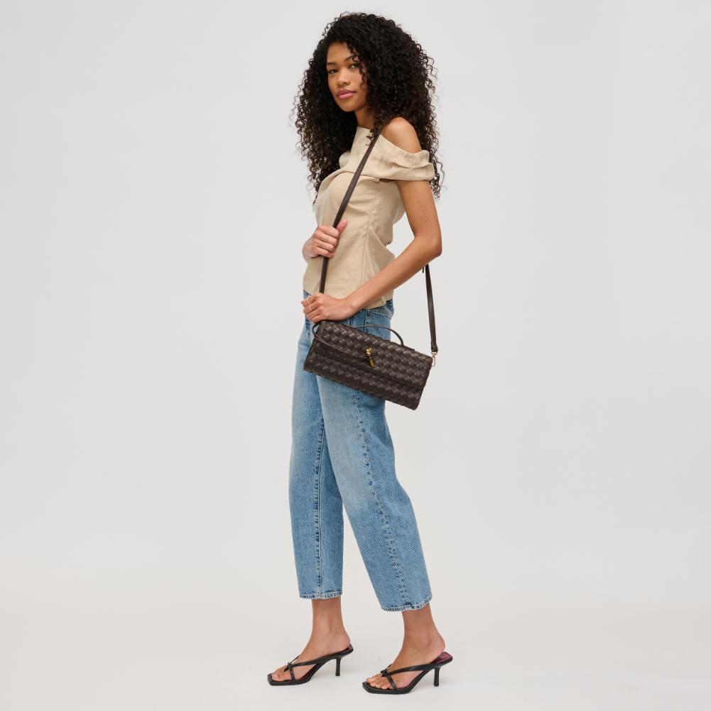Woman wearing Espresso Urban Expressions Ada Crossbody 840611137074 View 2 | Espresso