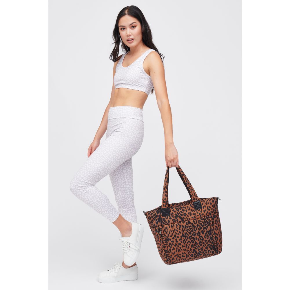 Woman wearing Leopard Urban Expressions Ellis Tote 840611183224 View 4 | Leopard