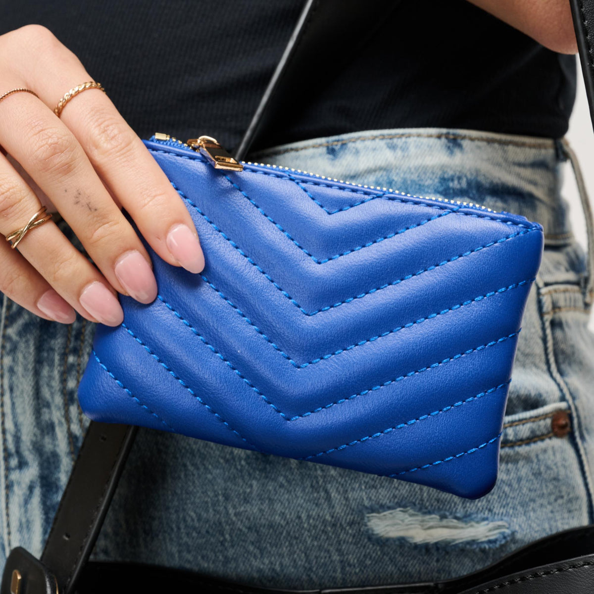 Woman wearing Electric Blue Urban Expressions Mackenzie Wallet 840504203831 View 2 | Electric Blue