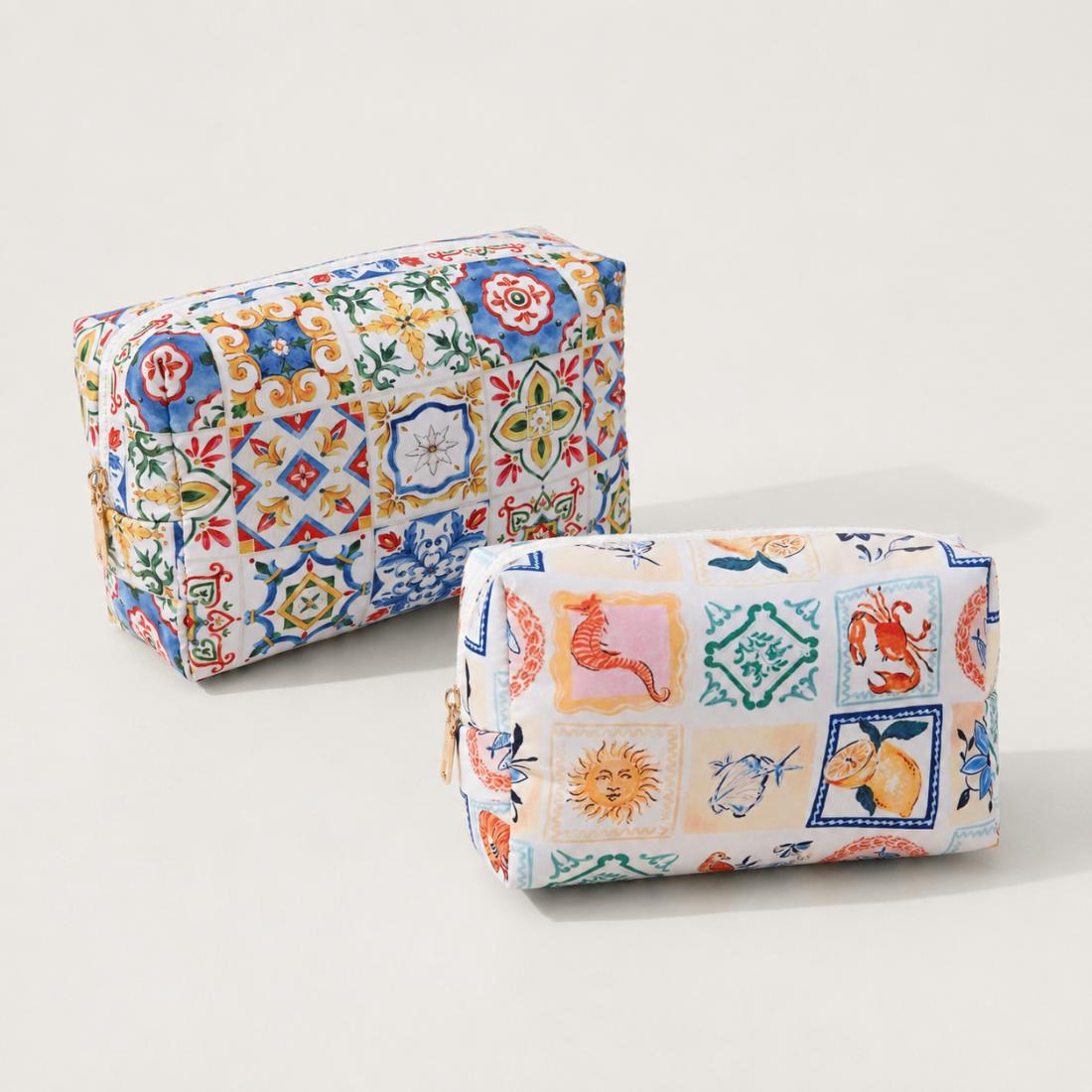 Woman wearing Positano Urban Essentials Amalfi Escape Cosmetic & Travel Organizer Pouch 840504207372 View 2 | Positano