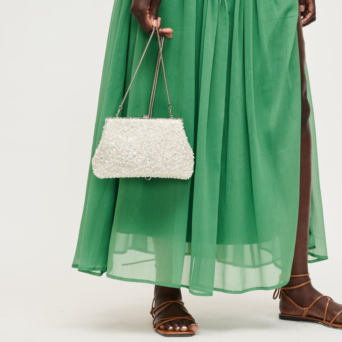 Woman wearing Ivory Urban Expressions Glitz Evening Bag 840504207921 View 3 | Ivory