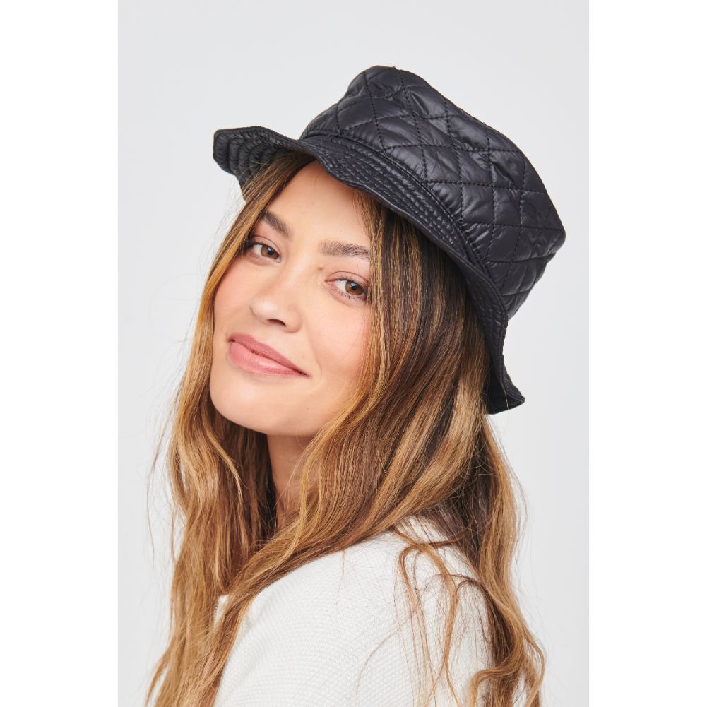 Woman wearing Black Urban Expressions Quilted Nylon Bucket Hat Bucket Hat 818209014854 View 1 | Black
