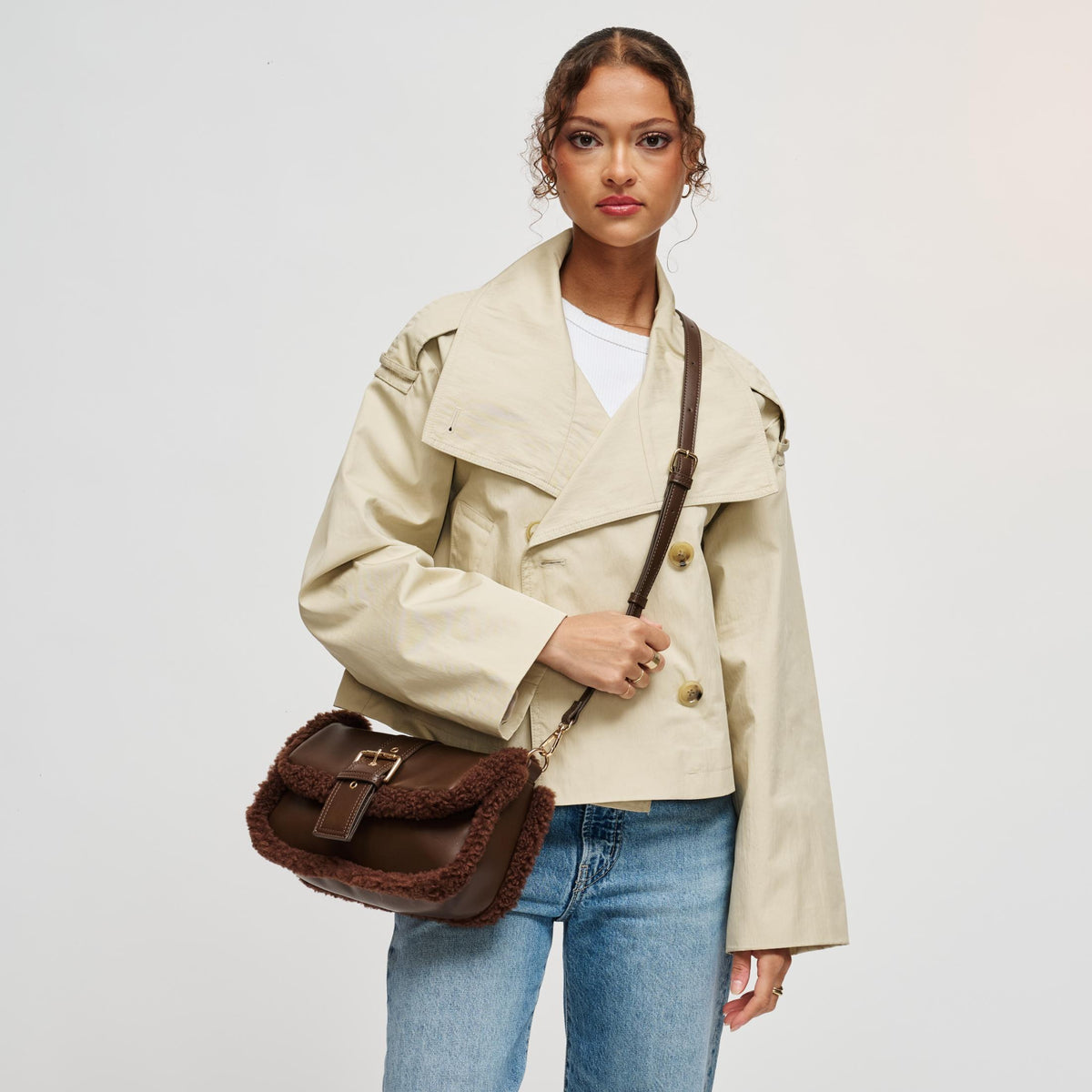 Woman wearing Chocolate Urban Expressions Robby Shoulder Bag 840504212895 View 3 | Chocolate