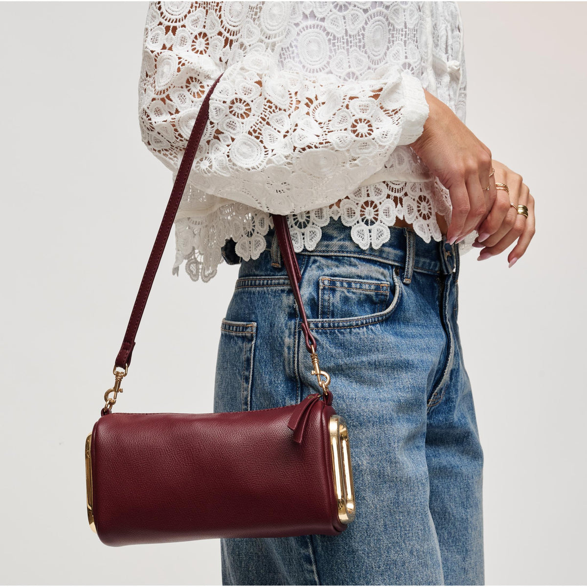 Woman wearing Burgundy Urban Expressions Luciana Shoulder Bag 840504211621 View 2 | Burgundy