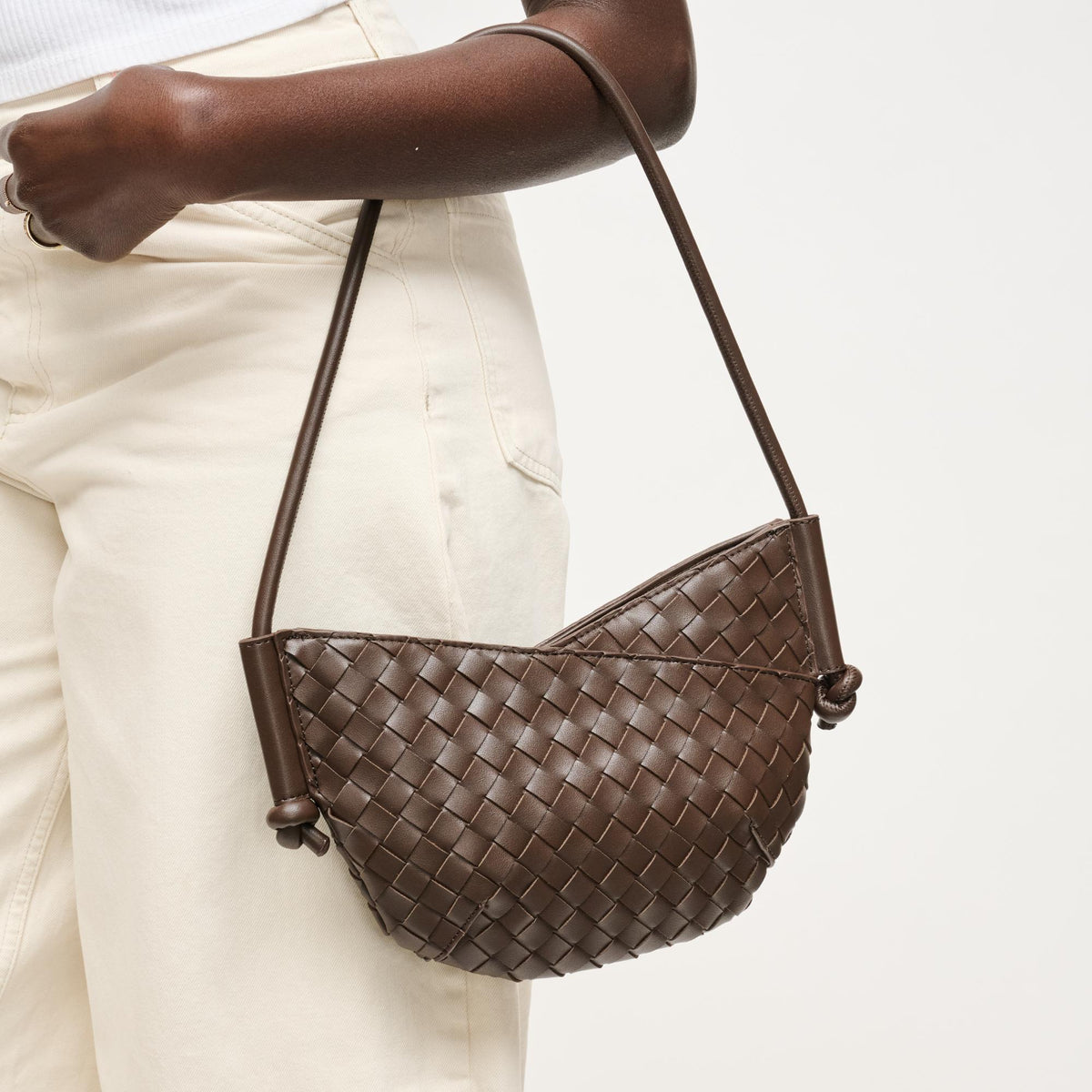 Woman wearing Chocolate Urban Expressions Oakley Shoulder Bag 840504204227 View 1 | Chocolate