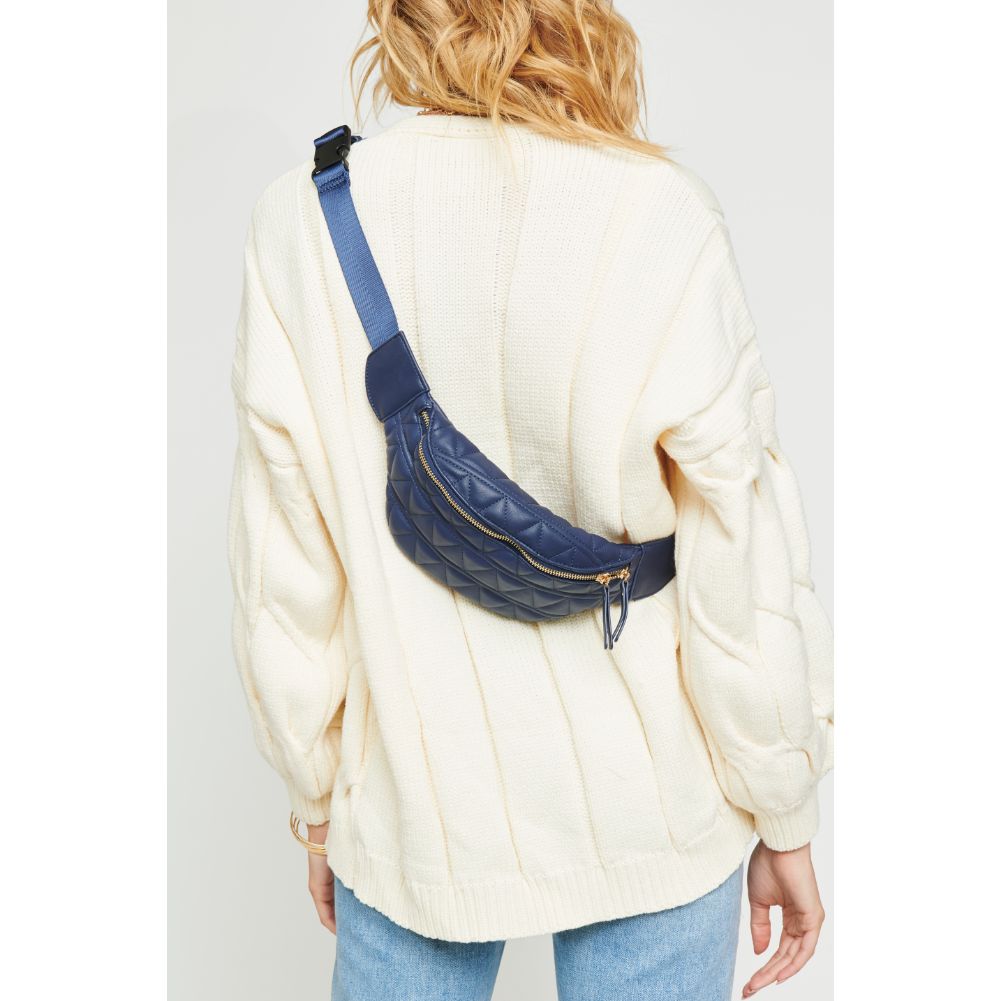 Woman wearing Navy Urban Expressions Puma Belt Bag NA-840611152688 View 4 | Navy
