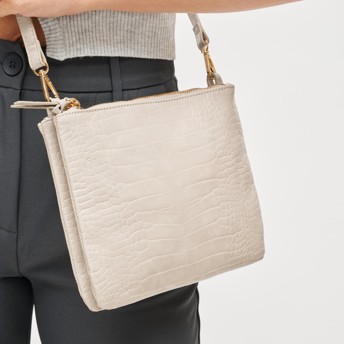 Woman wearing Bone Urban Expressions Judy Crossbody 840611199607 View 4 | Bone
