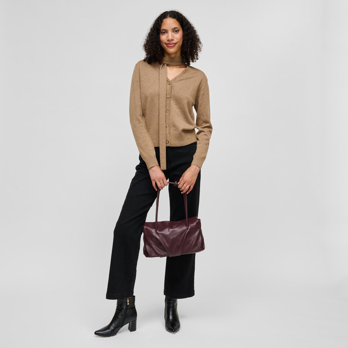 Woman wearing Burgundy Urban Expressions Ryker Satchel 840504213281 View 4 | Burgundy
