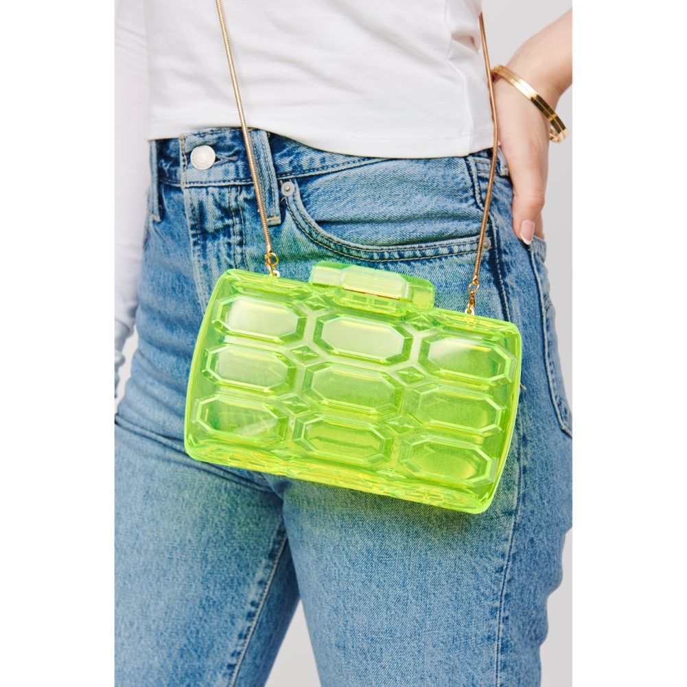 Woman wearing Neon Yellow Urban Expressions Rexha Evening Bag 840611171672 View 4 | Neon Yellow
