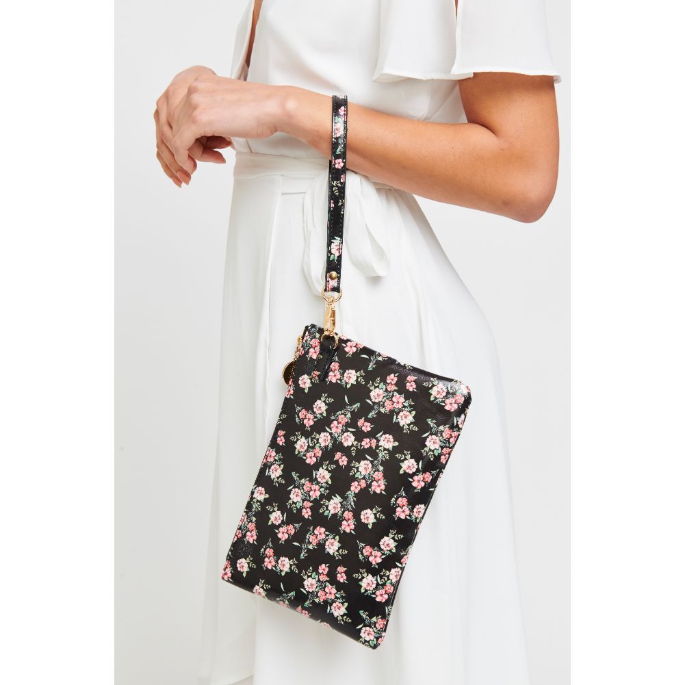 Woman wearing Black Urban Expressions Joan Floral Wristlet 840611181121 View 1 | Black